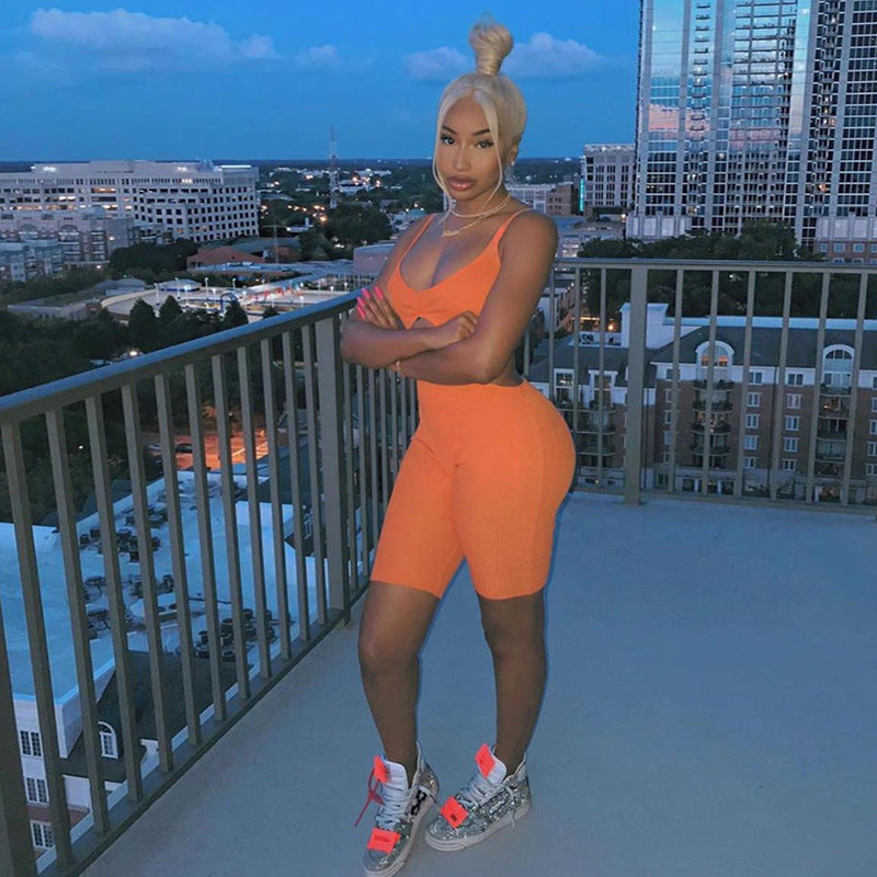 X00449V Summer 2021 new women's wear round neck with open back sexy hollow out fashion street snap casual bodysuit