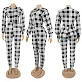 New arrival hot sale women jumpsuits+Plaid print jumpsuit with lapel trim and puff sleeves