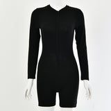 Sexy Bodysuit Women Zip Up Long Sleeve Jumpsuit Shorts Sports Outfit Tracksuits Ladies Solid Playsuit