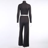 X02019C wide leg pant and crop top two piece set long sleeve autumn solid casual elegant turtleneck minimalist classic outfit