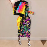 hot sale Sexy plus size dress 2020 fall Colorful tie-dye printed patchwork long-sleeve dresses