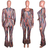 2020 hot style jumpsuit sexy color striped print deep V club wear fashion casual long sleeves trouser suit in stock