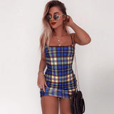 Plaid Mini Dress Women 90s Street Spaghetti Strap Grid Summer Dress 2019 Checked Sundress Party Short Sheath