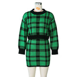 New autumn and winter skirt suit European and American sexy plaid thick sweater wrap hip skirt