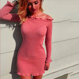 Fashion sexy dress 2020 autumn new Hot style agaric long sleeve T-shirt sexy one-shoulder woollen dress