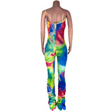 2020 Colorful printed trouser hem pleated suspenders jumpsuit