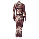 Round neck long sleeve angel print long style dresses wholesale