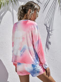 X00554M long sleeve fashion two piece tie-dye printed ladies home suit long-sleeved blouse and shorts two-piece set