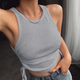 X00106L Hot sale Pure color tight lady short vest O-neck sleeveless side smoke plait vest sexy simple casual crop top