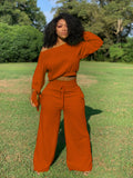 X00449L Phoenix Hot sale sexy women two-pieces sets+Solid color long sleeve knotted with fleece loose pants two piece suit