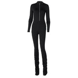 Solid color long sleeve tight butt lift exercise jumpsuit stack pants