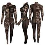 Phoenix Sexy jumpsuit stand collar and color tights Printed mesh woven tape spliced jumpsuit