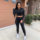 Women fitness sport two piece set outfits top leggings striped patchwork fashion 2 pcs tracksuits