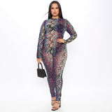 2020 Fall Snake Print Casual Jumpsuit Sexy Club Dresses Bodycon Designer Jumpsuits For Ladies