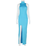 Fashion Sexy Backless Cut-Out Maxi Dress Evening Club Party Sleeveless Split Long Women's Dresse Solid Elegant