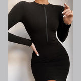 Summer 2021 new women's long-sleeved monogrammed slim dress with half-open collar