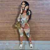 X01632CPhoenix Pattern Printed Two Piece Sets Bodycon Women Autumn New Streetwear Bodysuit And Pants Fashion Female Matching Out