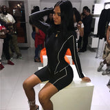 2020 women fashion sportswear skinny playsuit turtleneck full sleeve bodysuit zipper striped letter print slim romper