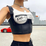 X00867C white black basic Punk print crop tops womens tank tops 2021 summer wild casual Leather camisole mujer stretch Slim tee