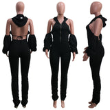 fashion selling suit Casual hooded back with hollowed-out leash and solid color pants two-piece suit