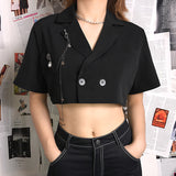 X00339S 2021 Street-style chain short sleeved crop top jacket