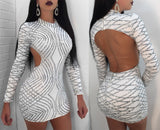 White sequins long sleeved backless dress for nightclubs 2021 summer hot sale wholesale