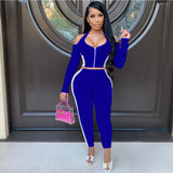 X00497L Phoenix New arrival sport women two-piece set+Zipper off - shoulder long - sleeve pantsuit