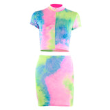 X30028S Fall 2019 cross-border women's wear hot style amazon tie-dye short sleeve T-shirt skirt casual suit women