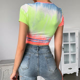 X00496S Summer New Fashion Tie Dye Printed CropTops Women Slim Short Crop Tops Casual Knitted Camis Streetwear Clothes