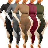 X01972C 2 Piece Outfits Women Hot Letter Zipper Tracksuit Spring Turtleneck Tops And Legging Sets Femme Casual Sport Matching