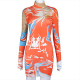 2020 Autumn New arrival tight women dress+Fashionable print dress with long sleeves and high collars