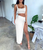 2 Piece Set Women Skirt And Top Summer Sexy Two Pieces Outfits Party Club Wear Split Clothing