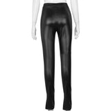 X01585C Phoenix Faux PU Leather Women Pencil Pants Side Split Skinny Bodycon High Waist Tight Trouser Black Fashion Fall 2021