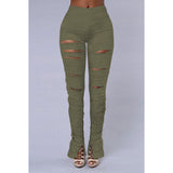 X00387L Phoenix Hot style new hipster women pants+Perforated solid-color pleated stacked slit and micro - stretch sweatpants