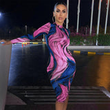 2020 long sleeve print bodycon sexy dress women party elegant slim Christmas club outfits