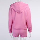 X00750L Hot style ladies two-piece set+New fashion corduroy long sleeve hooded zipper hoodie shorts set