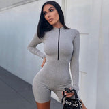 Black Gray Ribbed Bodycon Playsuit Women Jumpsuit Active Wear Sexy Club Cotton Romper Jumpsuits Biker Shorts