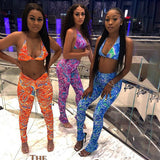 Sexy Hot Club Bodycon Women Two Piece Sets Bralette And Leggings Zipper Party Fashion Printed Sleeveless Co-ord Outfits