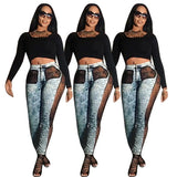 X00884S 2021 new nostalgic pants women Sexy lace jeans patchwork pants