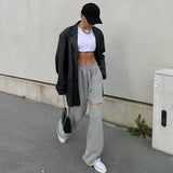 X00179M hot style summer 2021 women wear high-waisted broken hole pants sport Casual loose pants