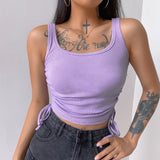 X00382M New women's sexy pleat condole belt short vest crop top navel tie tops