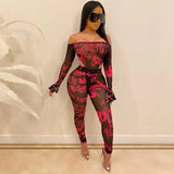 Workout Active Wear new gauze one-shoulder Sporty Long Sleeve Fitness Embroidery Letter Print Womens Jumpsuit