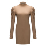 buttock sexy autumn dress Temperament-slim knit hip-hugging skirt with round neck and long sleeves