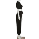 X00494V New 2021 autumn/winter Women's new square-necked T-shirt high-waisted and corseted trouser suit