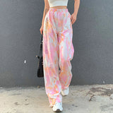 X00549M Autumn 2021 new letter-print loose-fitting feet elasticities high waist tie-dyed underwear pants