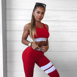 Yoga Women 2 Piece Set Suit Crop Tank Striped Leggings Polyester Female Casual Bodysuit Club Outfit Sport Tracksuits