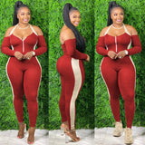 Sexy necktie slim zipper splice pantaloon ladies pencil pants long sleeve jumpsuit sexy casual bodycon