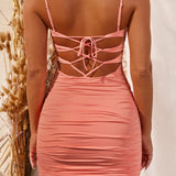 2020 hot style solid color women's dress sexy backless bodycon lace-up fold wrap buttock maxi dress