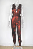 Plus-size women's dress with low back deep V and high waist hollowed-out sexy lantern jumpsuit plus size in stock