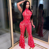 X00276L New arrival women two-piece set+Sexy net print bell-bottom pants two-piece set